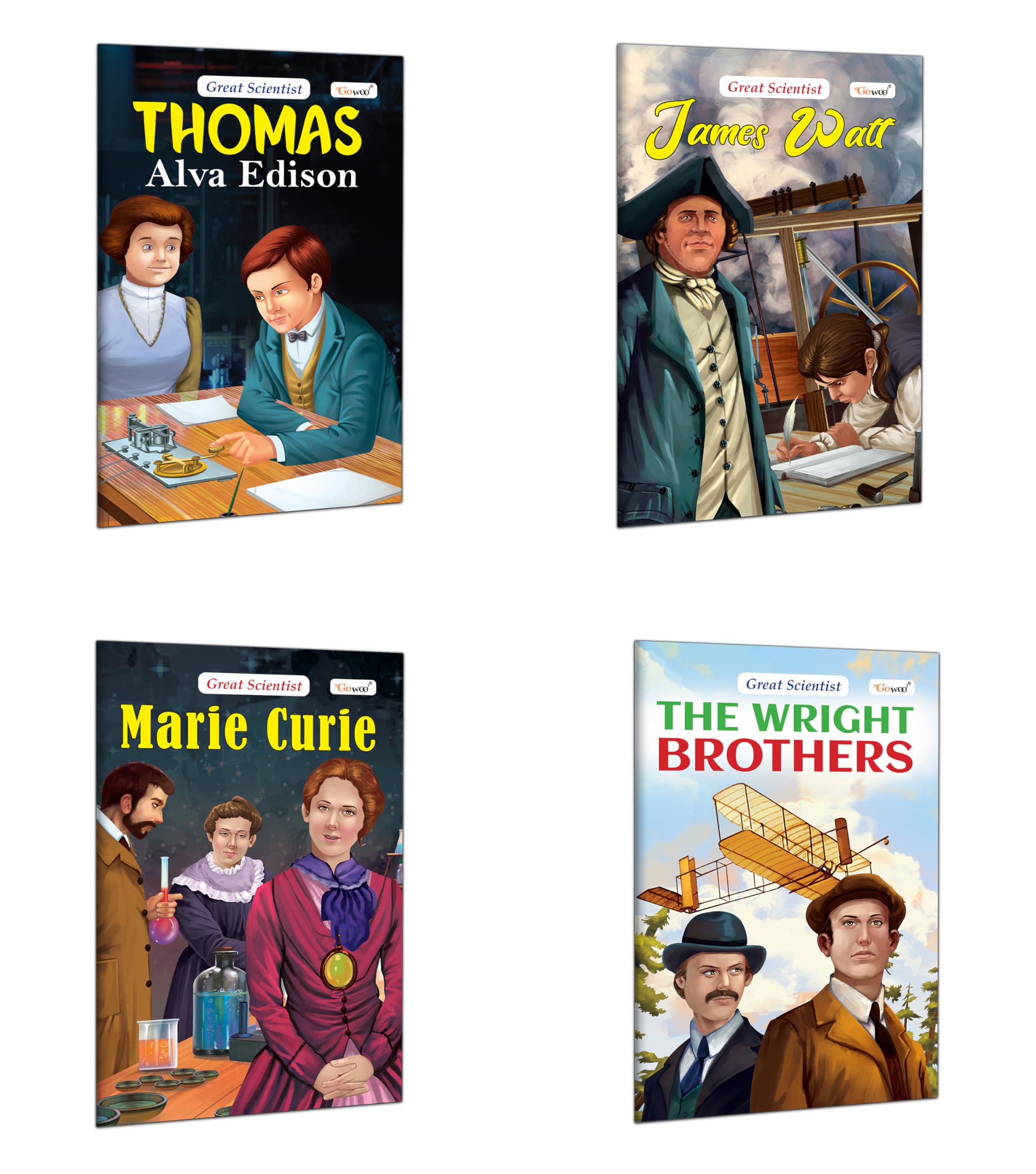 Story Books For Kids : James Watt, Marie Curie, The Wright Brothers And Thomas Alva Edison (Great Scientists) - Early Learning Books, Childrens Storybook On Scientists | Pack Of 4 Books