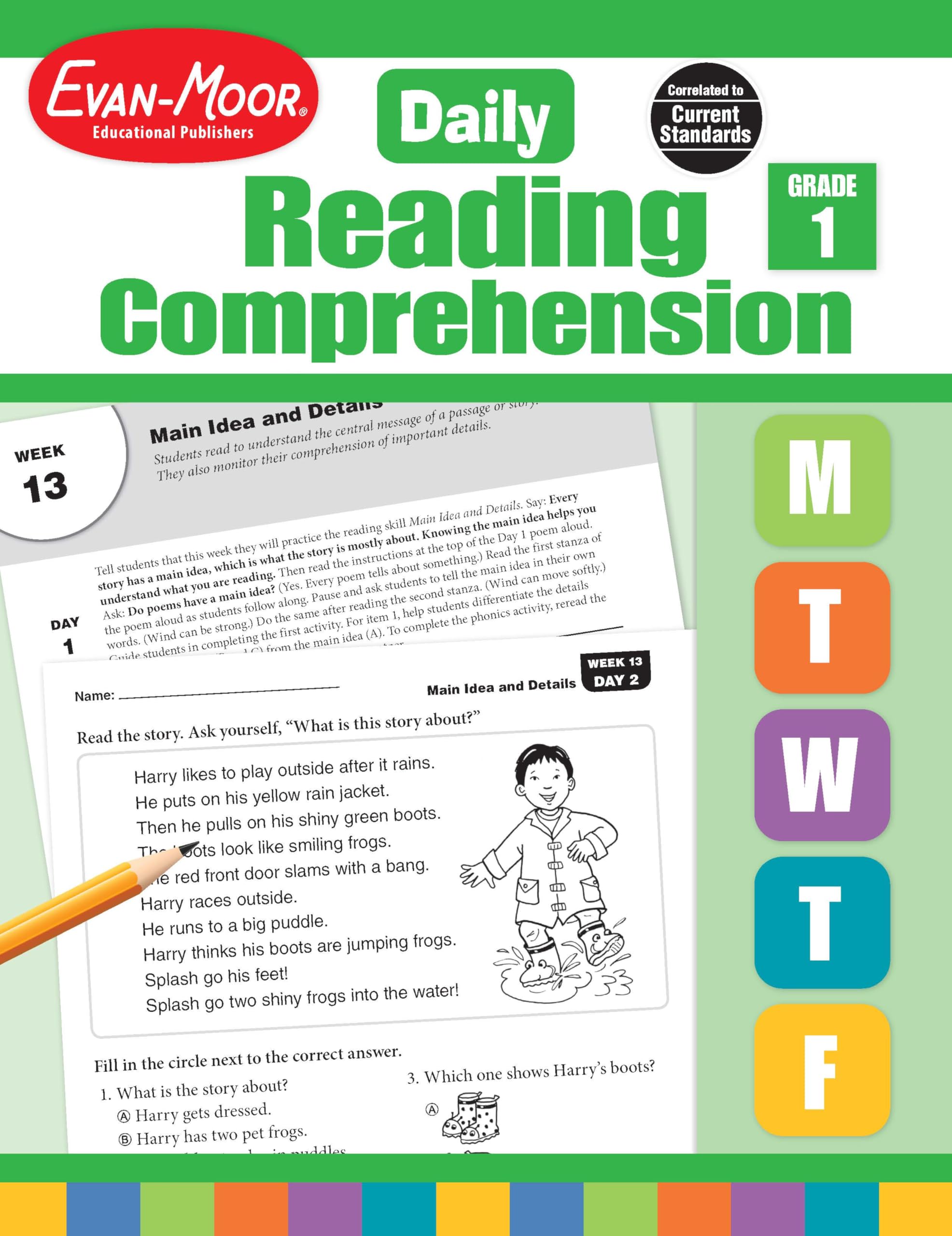 EvanMoor Daily Reading Comprehension, Grade 1  Homeschooling & Classroom Resource Workbook, Reproducible Worksheets, Teaching ,Used