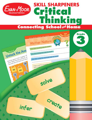 EvanMoor Skill Sharpeners Critical Thinking, Grade 3 Workbook, Problem Solving Skills, Fun Activities, HigherOrder, OpenEnded,Used