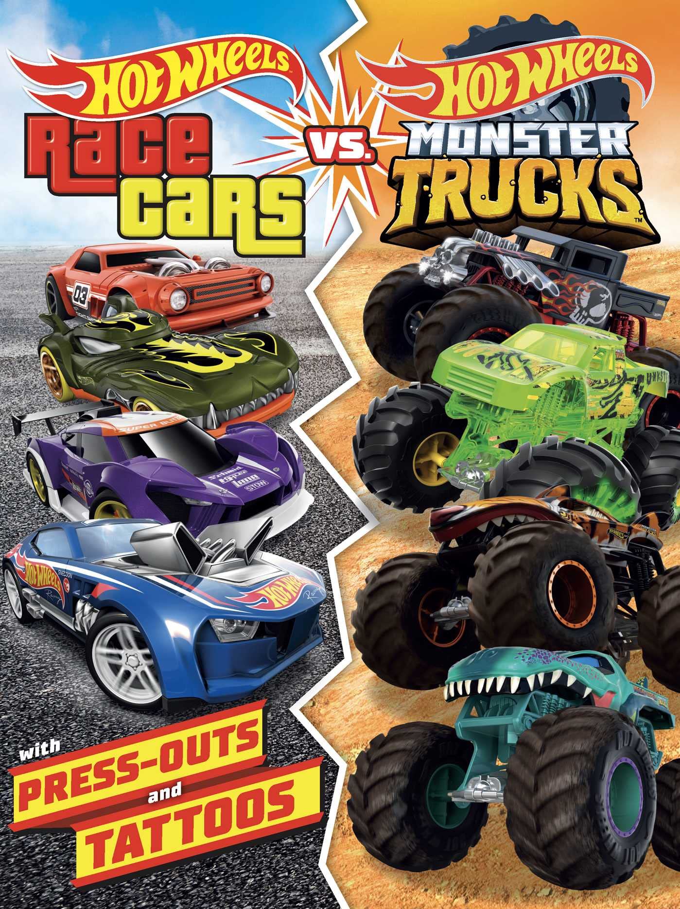 Hot Wheels: Race Cars Vs. Monster Trucks: 100% Officially Licensed By Mattel, Activities, Tattoos, & Pressout Cards For Kids Ag,Used