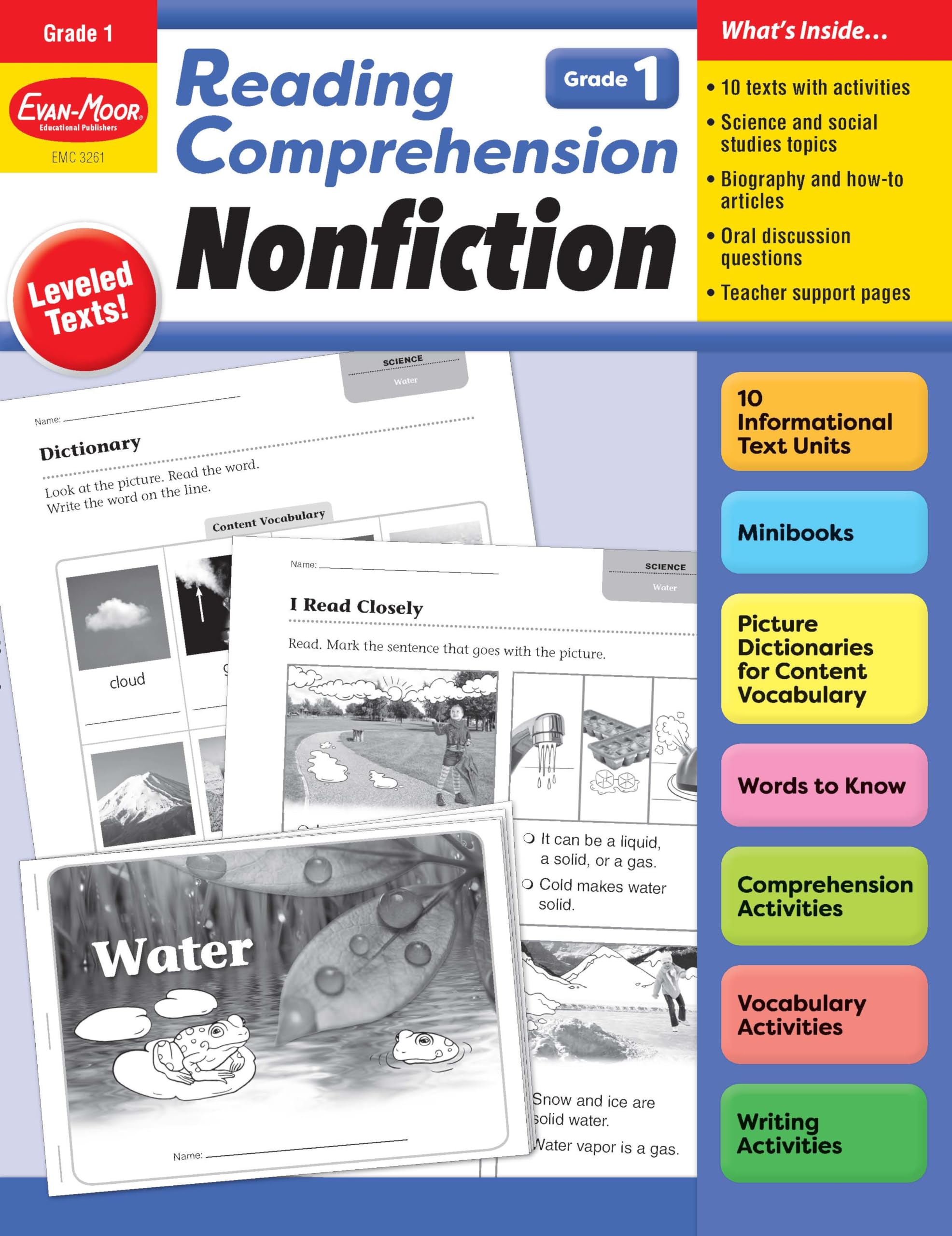 Evanmoor Reading Comprehension: Nonfiction, Grade 1  Homeschooling And Classroom Resource Workbook, Biographies, Science, Soci,Used