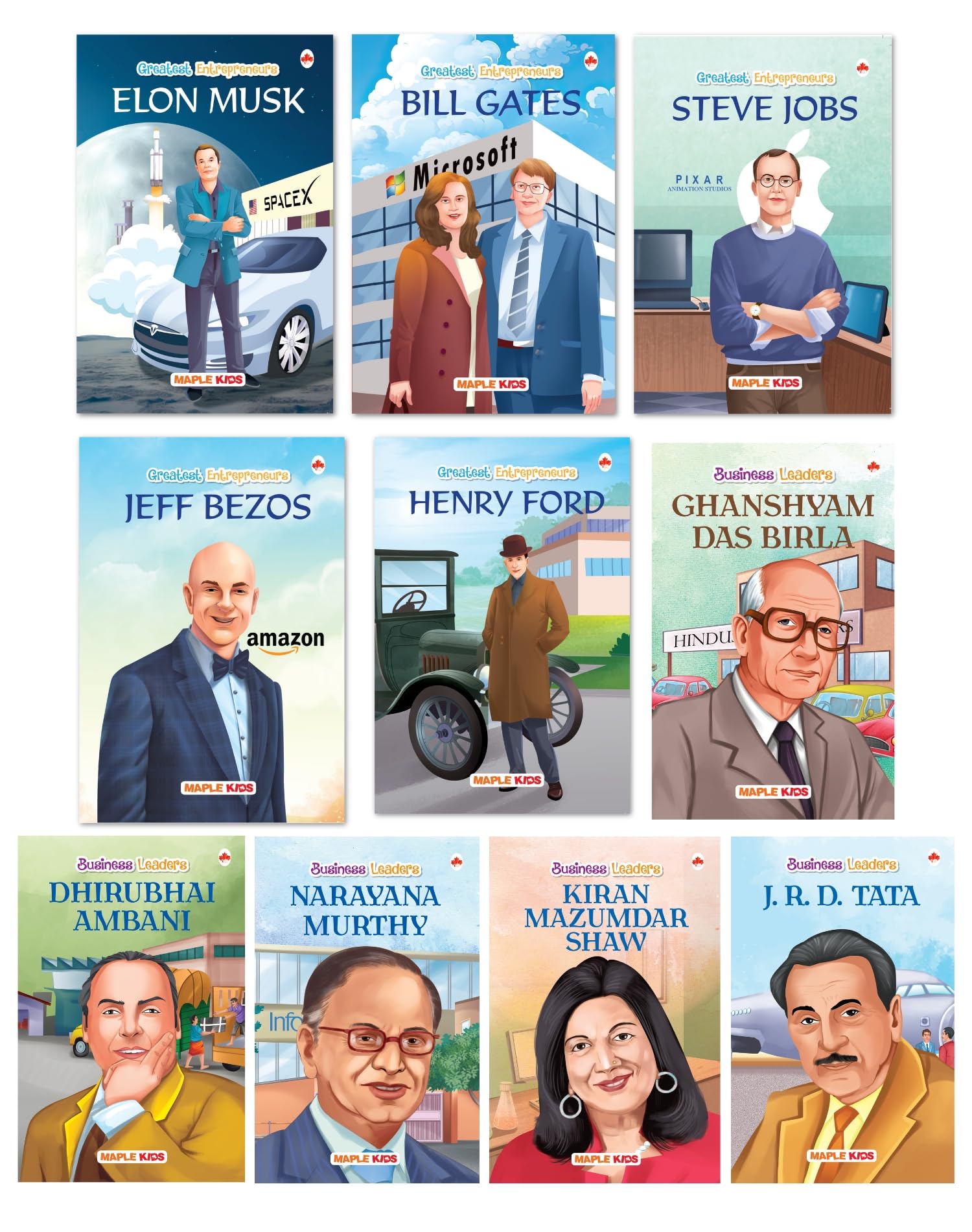 Story Books For Kids - Greatest Entrepreneurs (Set Of 10 Books) (Illustrated) - Biographies For Kids - Elon Musk, Bill Gates, Jeff Bezos, Steve Jobs, Ambani, Narayana Murthy,  - Age 6+ Years