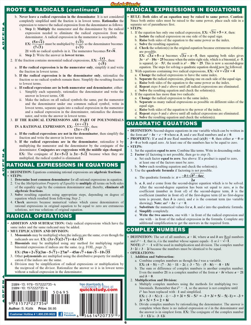 Algebra Part 1 QuickStudy Laminated Reference Guide (QuickStudy Academic),New