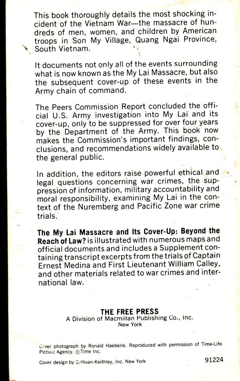 The My Lai Massacre and Its CoverUp: Beyond the Reach of Law,Used