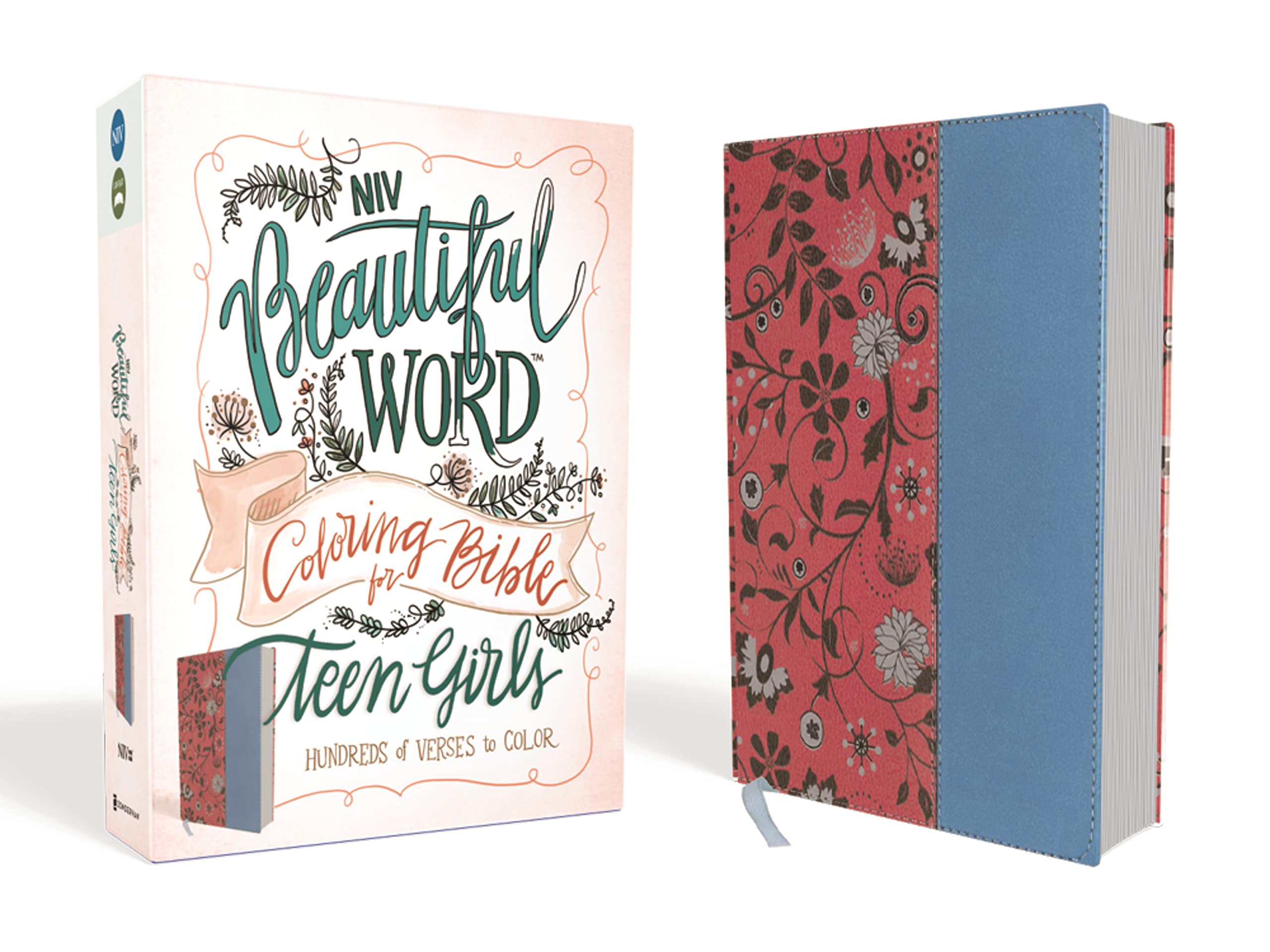Niv, Beautiful Word Coloring Bible For Teen Girls, Leathersoft, Pink/Blue: Hundreds Of Verses To Color,New