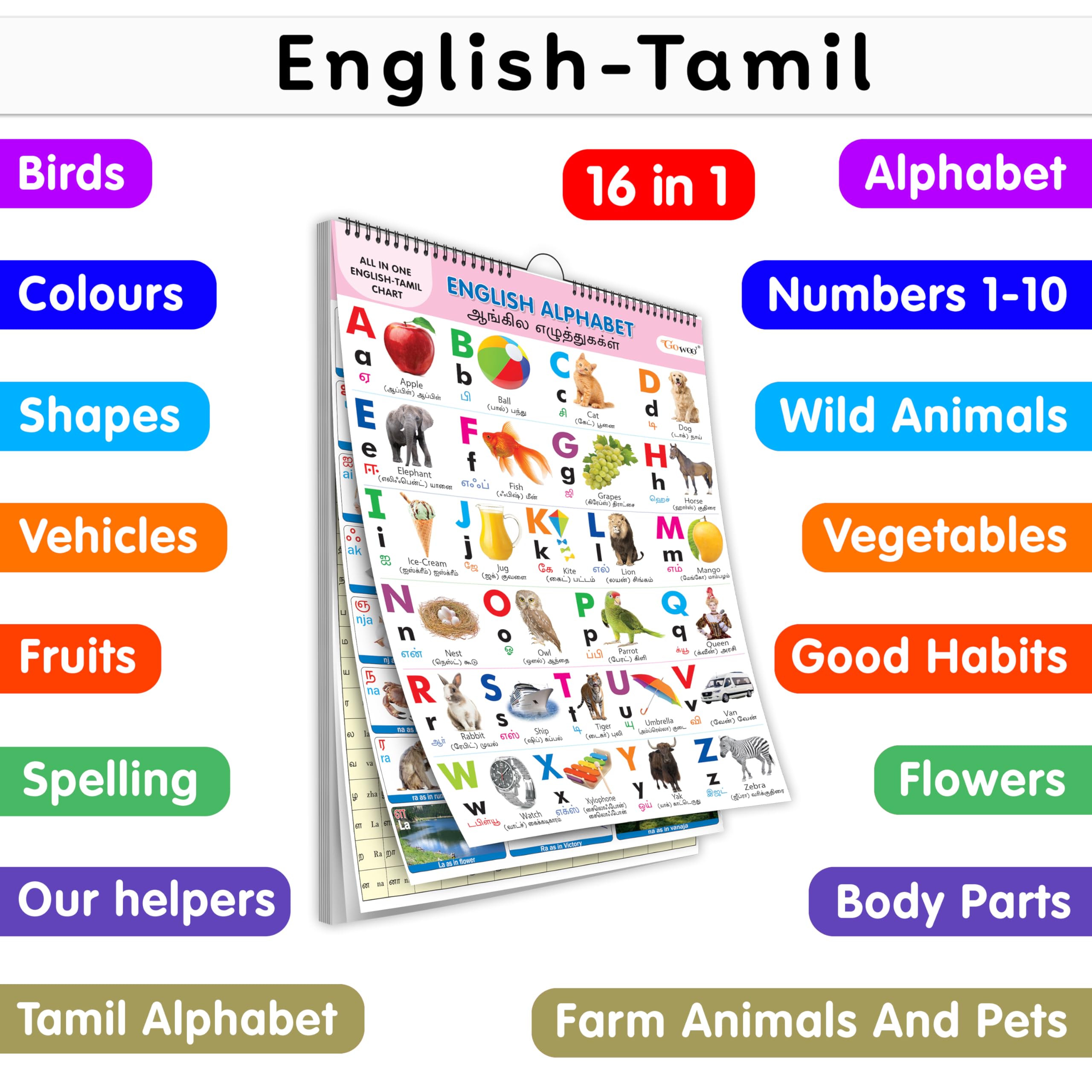 Lkg Class Picture Chart : Chart For Children, All In One Essential Chart, Gift For Kids My First All In One Spiral Chart English-Tamil With 16 Topics, Gift For Birthday