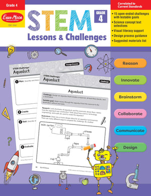 EvanMoor Stem Lessons and Challenges, Grade 4 Homeschooling & Classroom Resource Workbook, Life, Earth and Physical Science Pro,Used