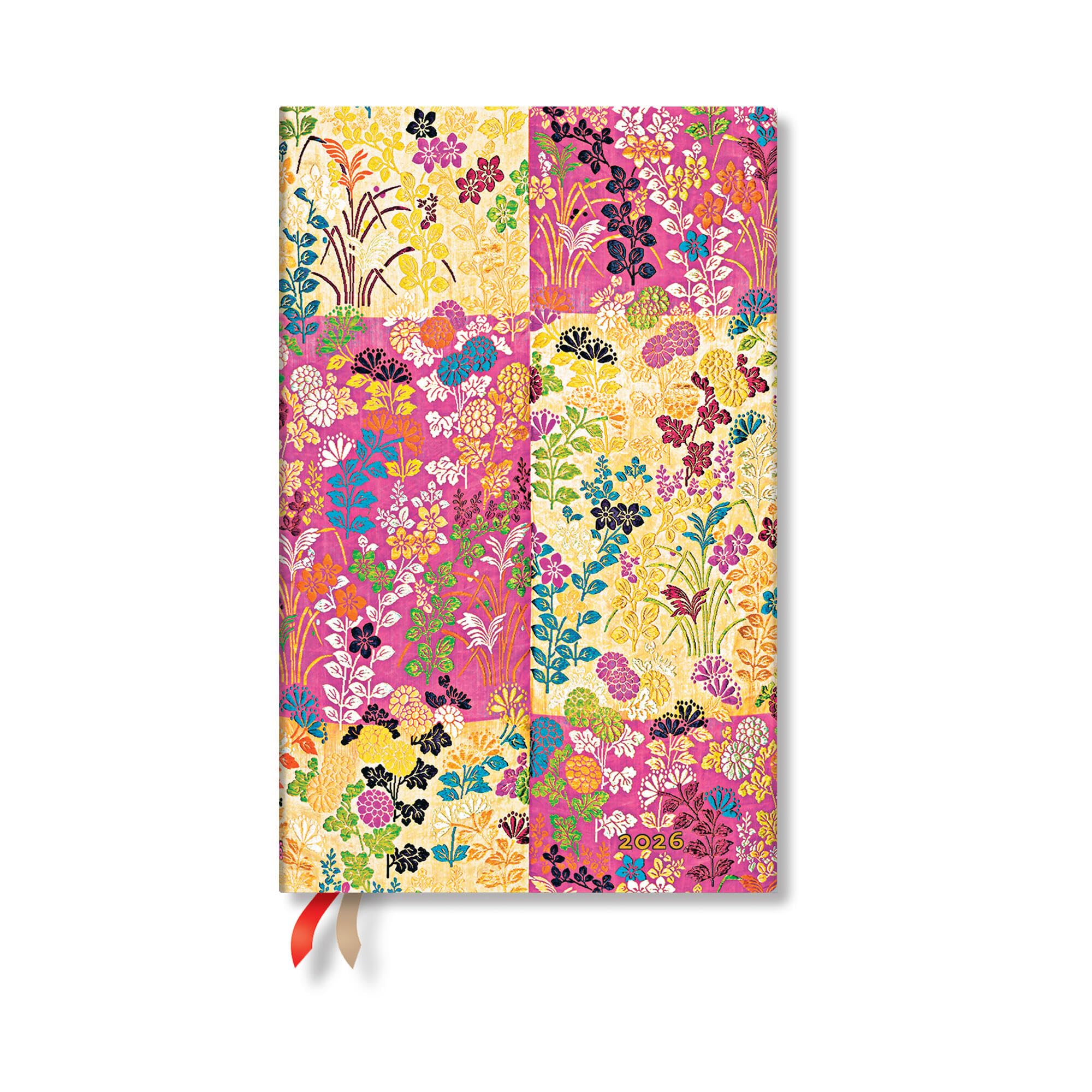 Paperblanks | 2026 KaraOri Pink | Japanese Kimono | 12Month Planner | Maxi | Horizontal | Elastic Band | 160 Pg | 100 Gsm