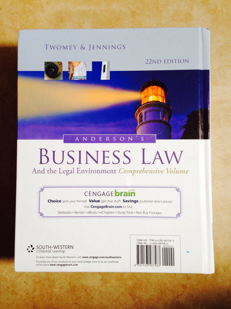 Anderson's Business Law and the Legal Environment, Standard Volume, 22nd Edition,Used