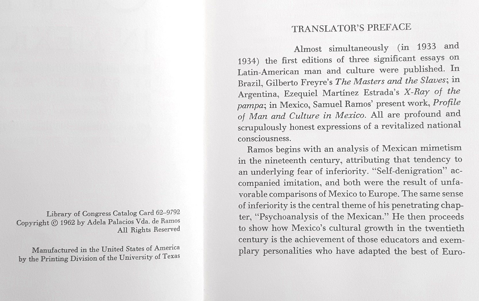 Profile of Man and Culture in Mexico,Used