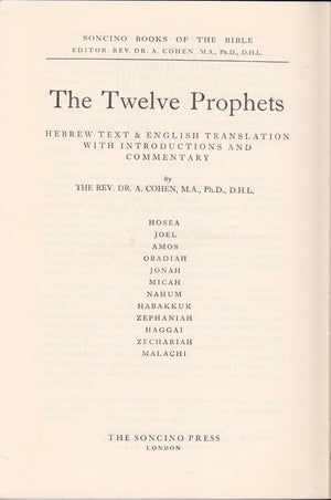 Twelve Prophets (Soncino Books of the Bible) (English and Hebrew Edition),Used