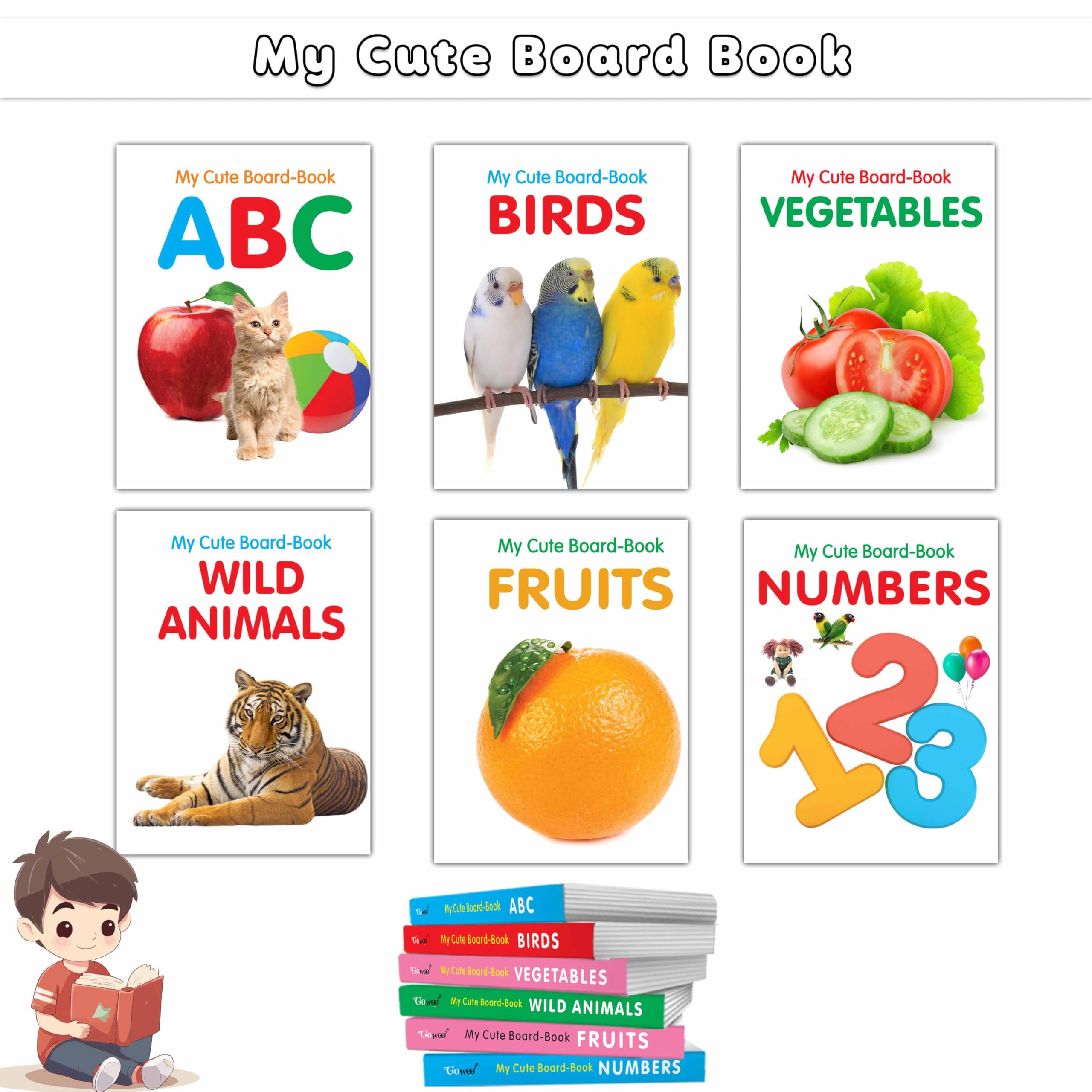 My First Kids Board Book Abc, Numbers, Fruits, Vegetables, Wild Animals, Birds - First Board Books For Toddlers, Preschool Learning Book, Learning Board Book For Kids | Pack Of 6 Books