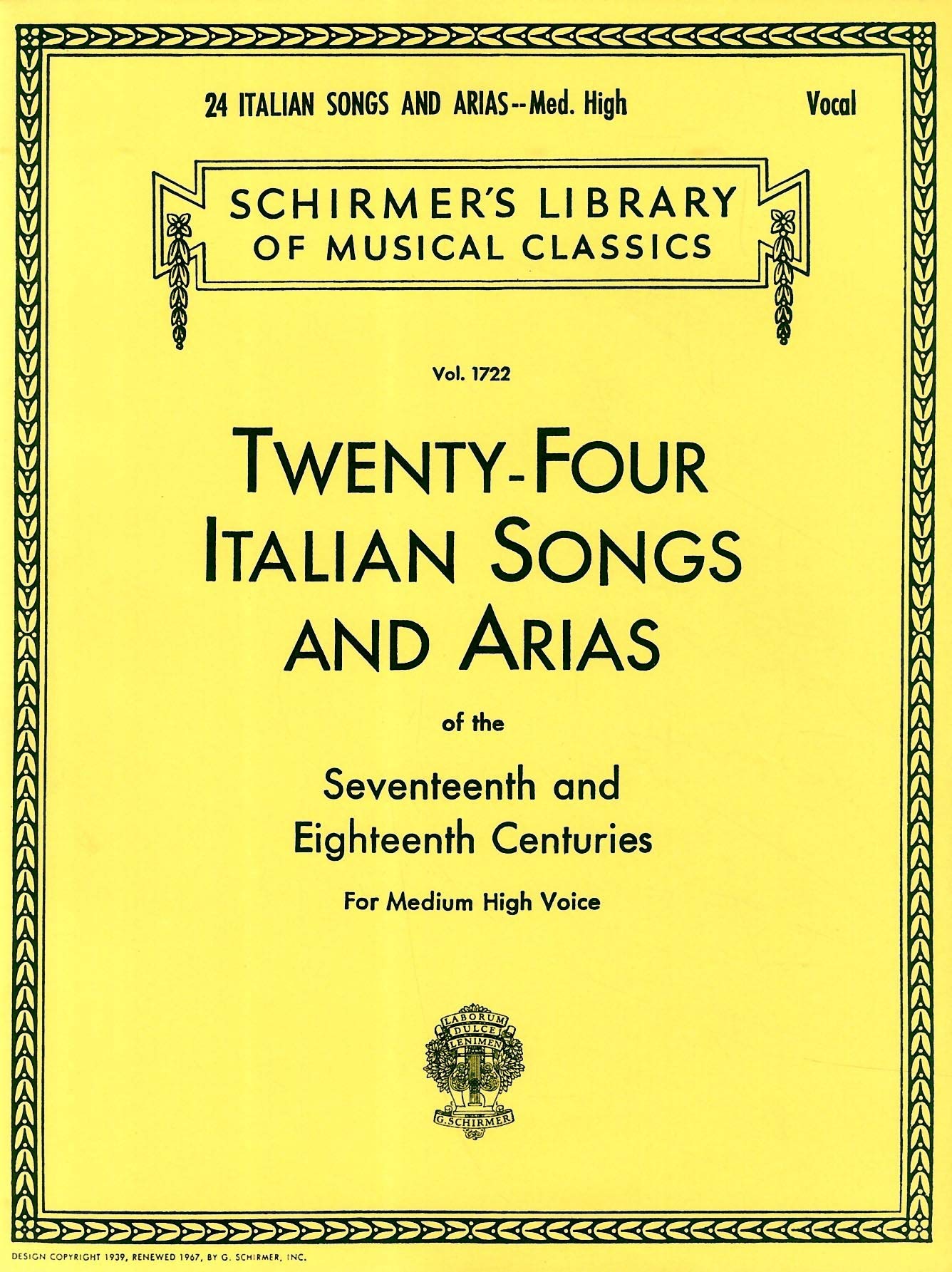 TwentyFour Italian Songs & Arias of the Seventeenth and Eighteenth Centuries: Medium High Voice (Schirmer's Library of Musical ,Used