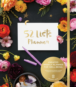 52 Lists Planner Undated 12month Monthly/Weekly Spiralbound Planner with Pocket s (Black Floral): Includes Prompts for WellBei,Used