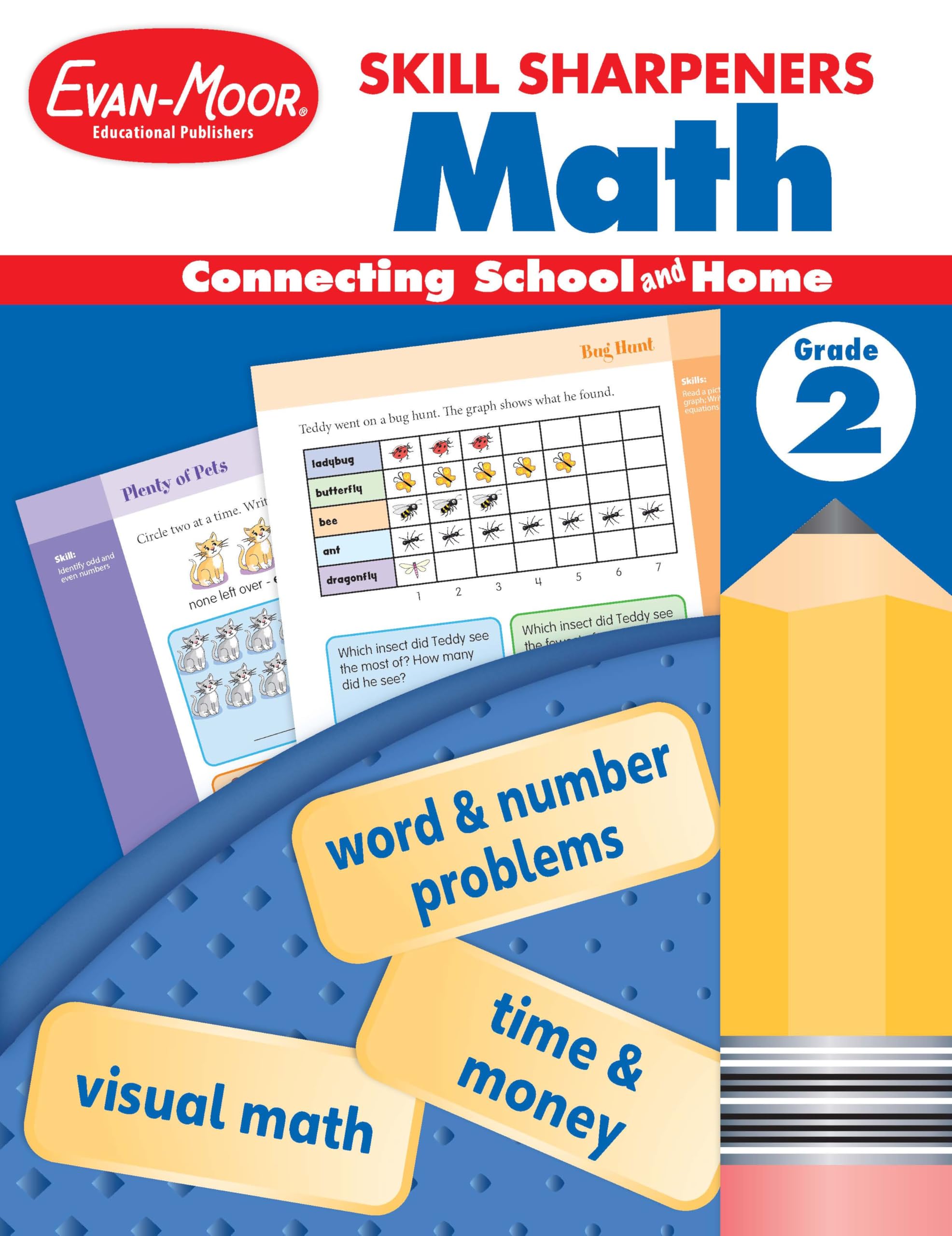 Evanmoor Skill Sharpeners Math Workbook, Grade 2, Addition, Subtraction, Counting To 1000, Test Prep, Number Words, Geometry, M,Used