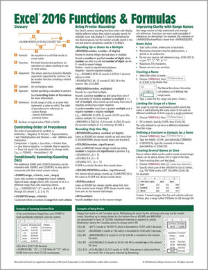 Microsoft Excel 2016 Functions & Formulas Quick Reference Card  Windows Version (4page Cheat Sheet focusing on examples and co,New