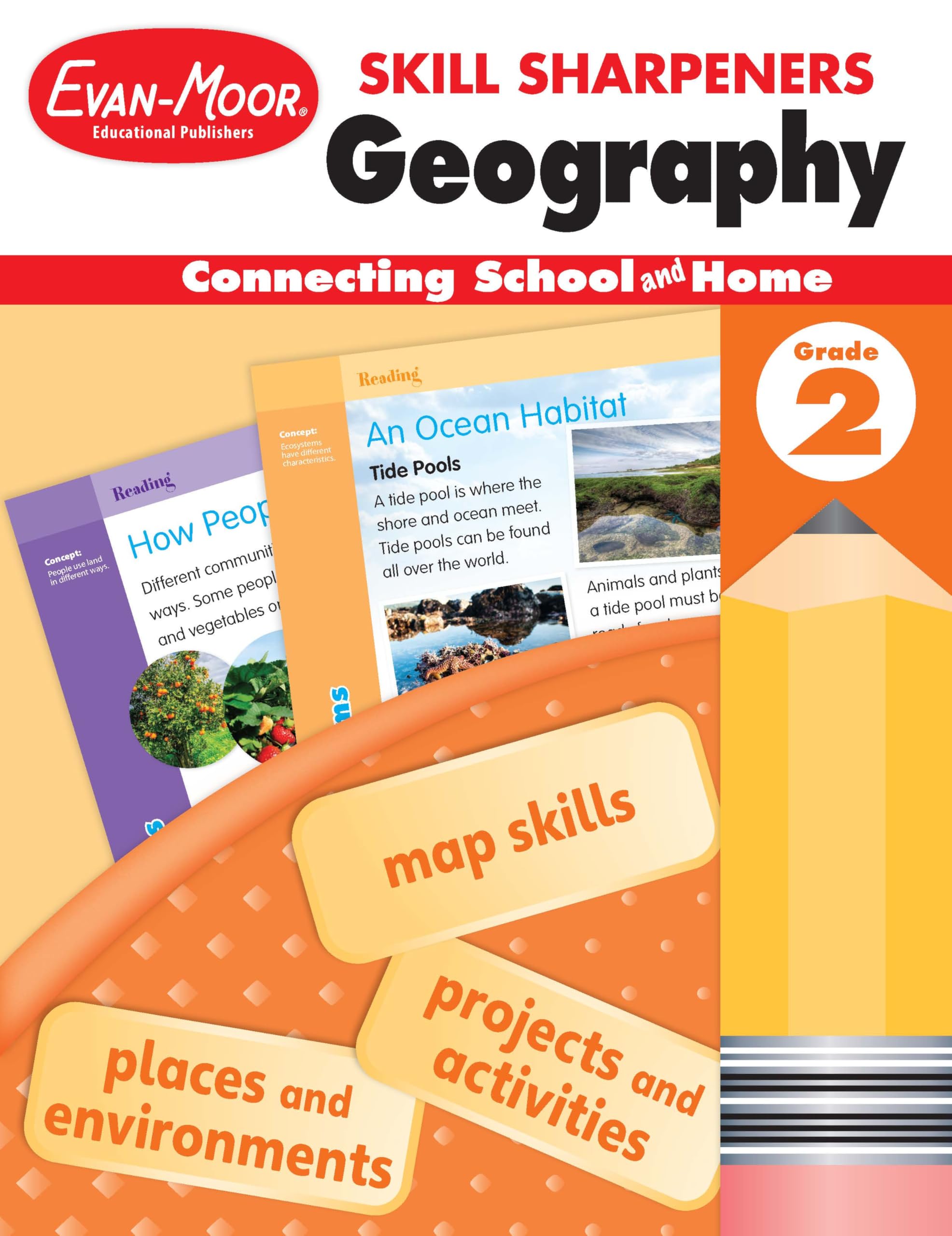 EvanMoor Skill Sharpeners: Geography, Grade 2 Activity Book  Supplemental AtHome Resource Geography Skills Workbook,New