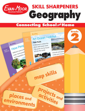 EvanMoor Skill Sharpeners: Geography, Grade 2 Activity Book  Supplemental AtHome Resource Geography Skills Workbook,New