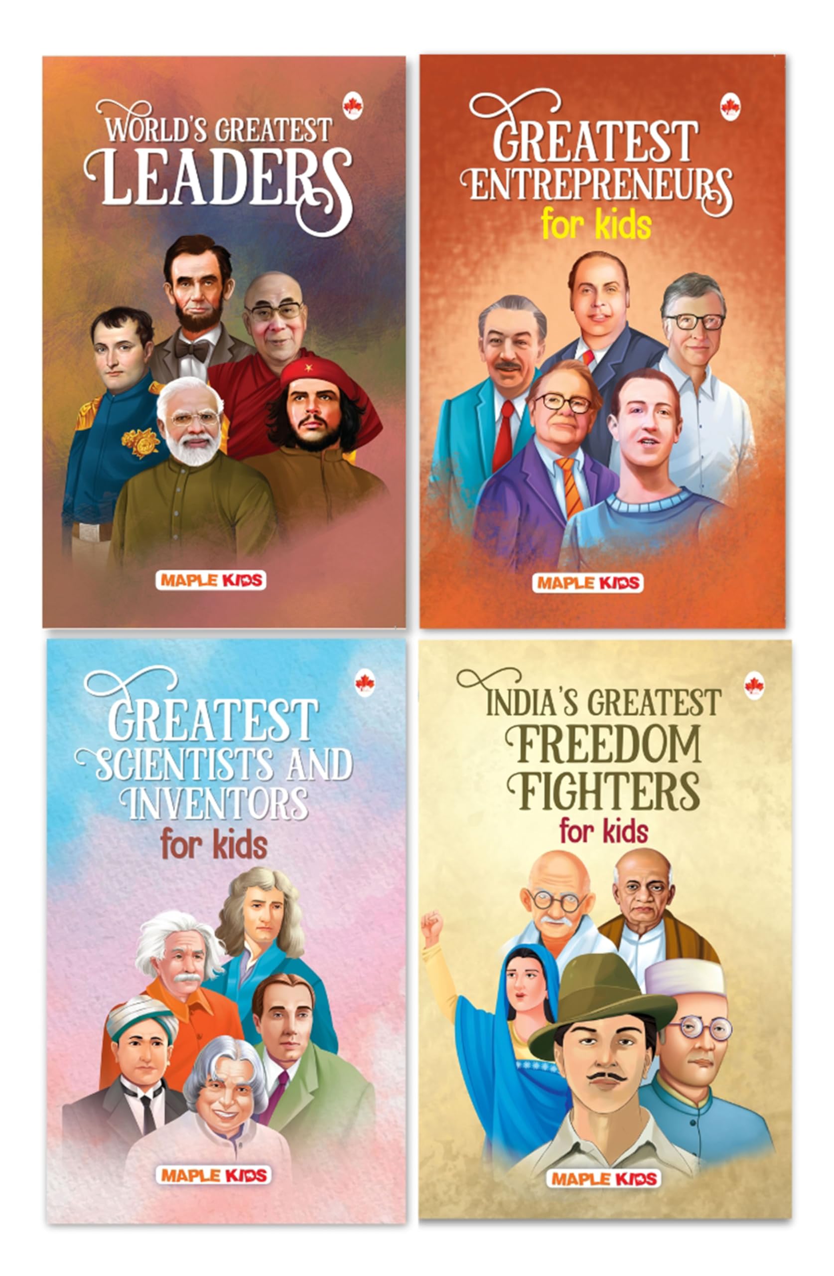 Biographies For Kids (Set Of 4 Books) - WorldS Greatest Leaders - Entrepreneurs - Scientists And Inventors - Freedom Fighters - Age 6+ - Gandhiji, Narendra Modi, Ambani, Einstein, Nehru - WorldS Greatest Library : A Collection Of Inspiring Personalities