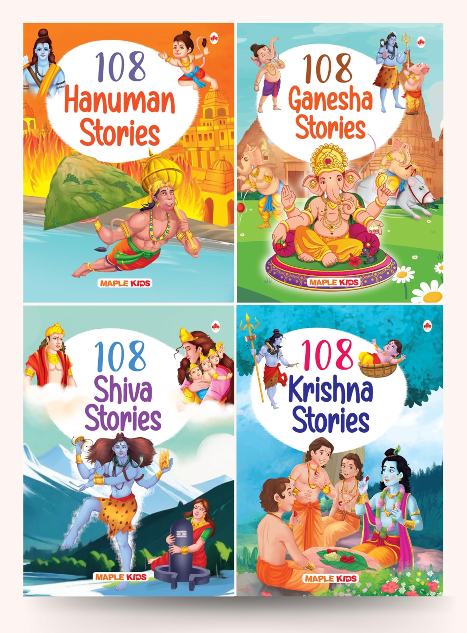 Story Books For Kids - 430+ Stories (Set Of 4 Books) - 108 Hanuman, 108 Ganesha, 108 Shiva, 108 Krishna - Mythology Story Books - English Stories For Children - Bedtime Stories - Moral Stories - Age 3+ - Read Aloud To Infants, Toddlers