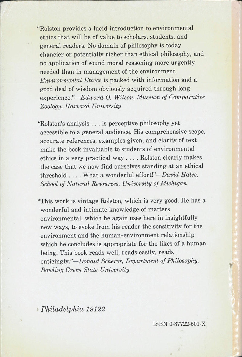 Environmental Ethics: Duties to and Values in the Natural World (Ethics And Action),Used