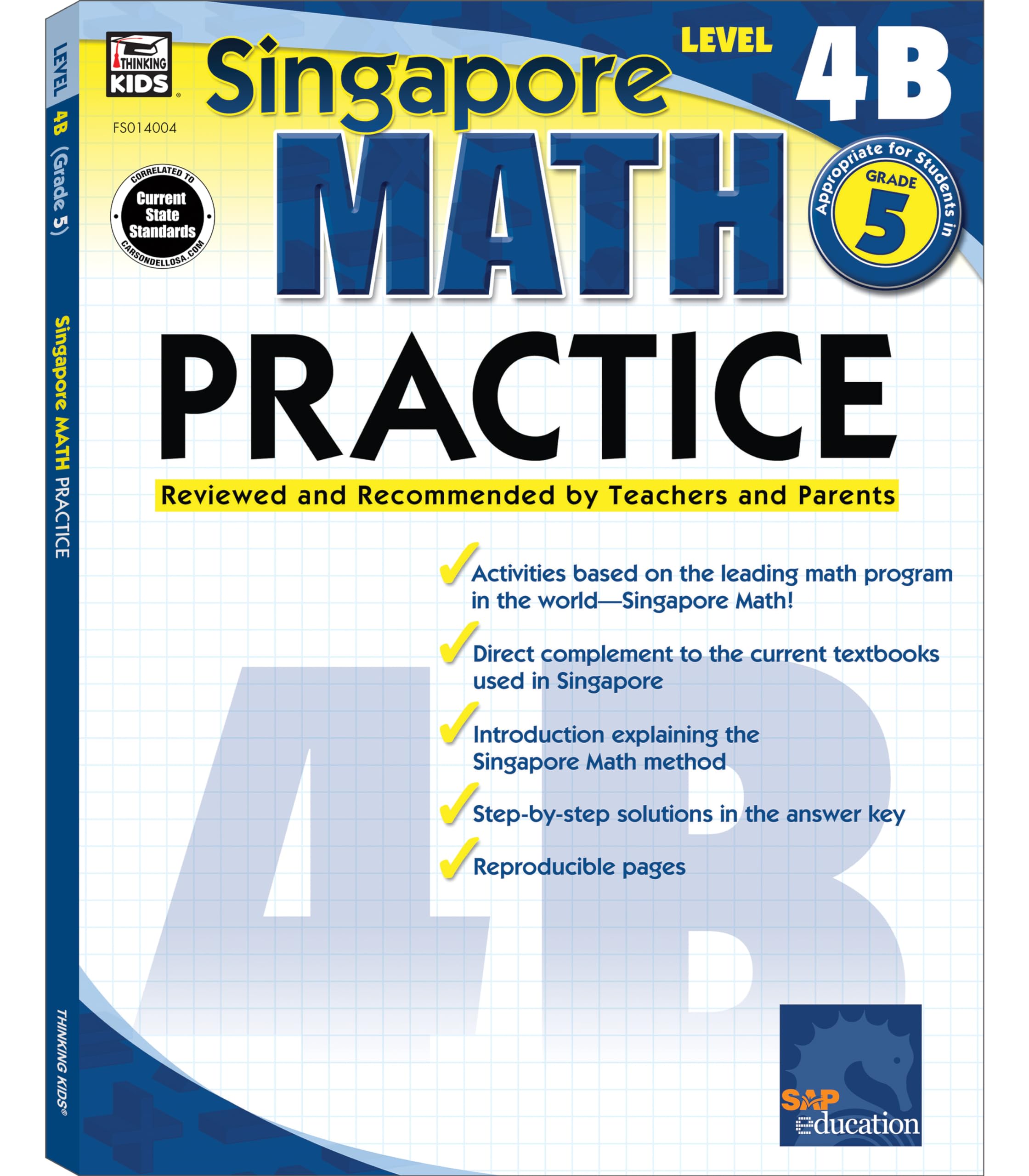 Singapore Math  Level 4B Math Practice Workbook for 5th Grade, Paperback, Ages 1011 with Answer Key,Used