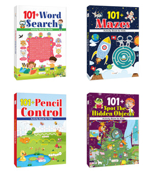101+ Word Search, Mazes, Pencil Control And Spot The Hidden Objects Activity Book For Kids : Early Learning Activity Book, Educational Puzzles For Kids, Preschool Learning Book | Combo Of 4 Books