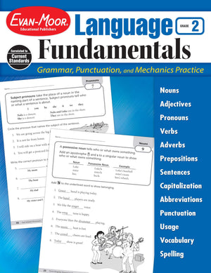 EvanMoor Language Fundamentals, Grade 2, Homeschool and Classroom Resource Workbook, Reproducible Worksheets, Nouns, Verbs, Adj,Used