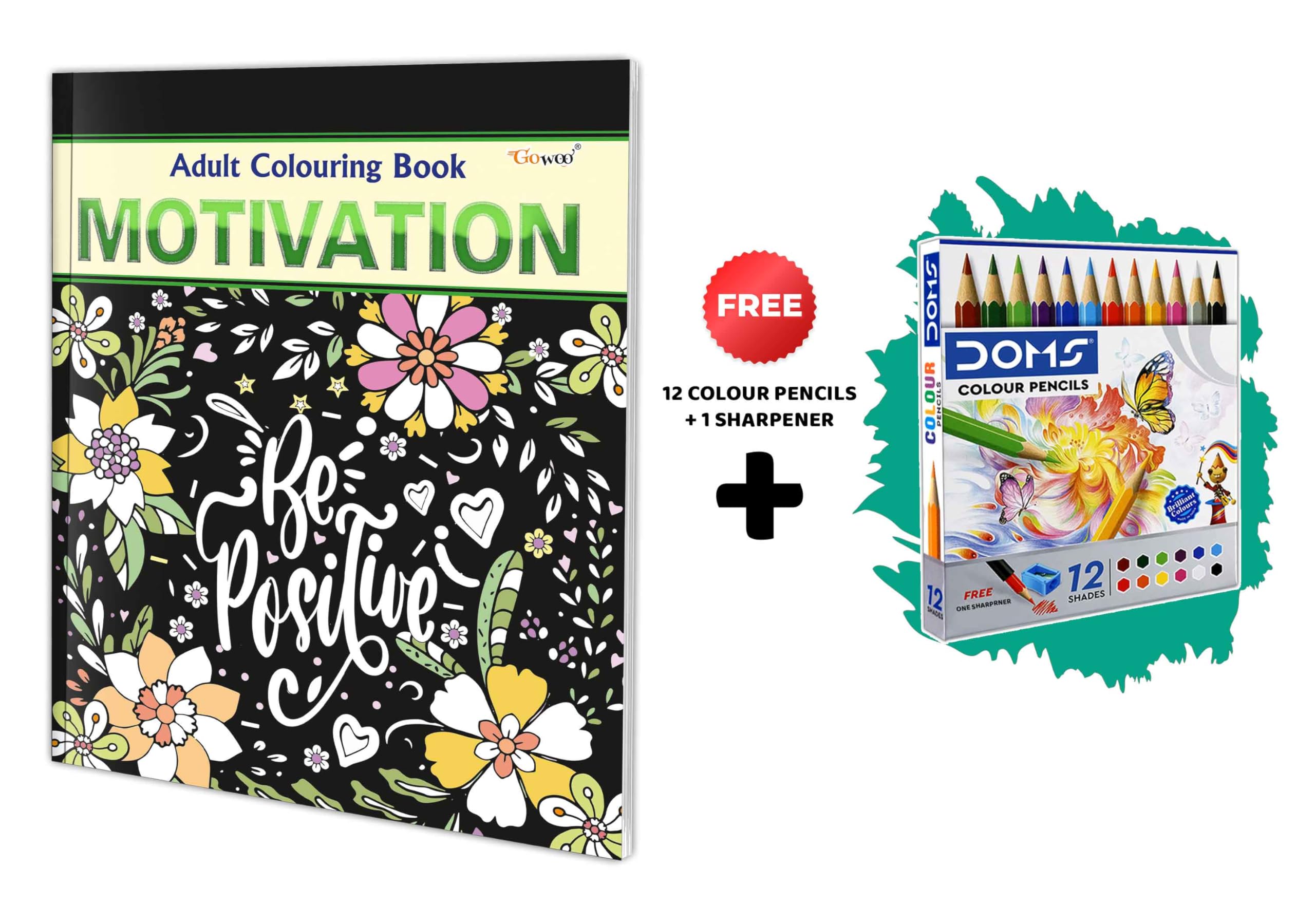 Motivation - Adult Colouring Book With 12 Colour Pencils + 1 Sharpner : Adults Coloring Book, Mindful Coloring Art, Relaxing Art Coloring Book, Art Colouring Book For Adults & Kids