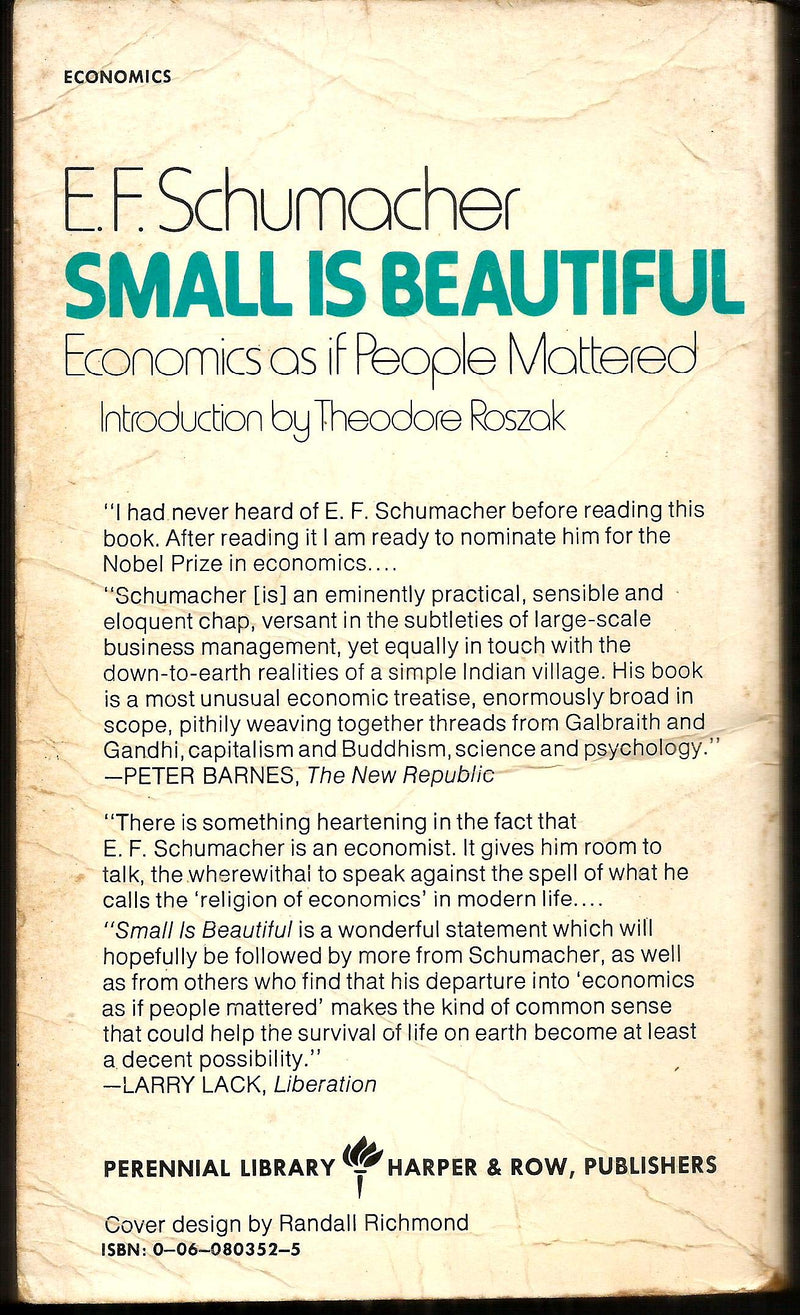 Small is Beautiful: Economics as if People Mattered,Used