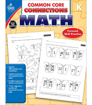 Carson Dellosa  Common Core Connections Math Workbook  Kindergarten, 96pgs,Used