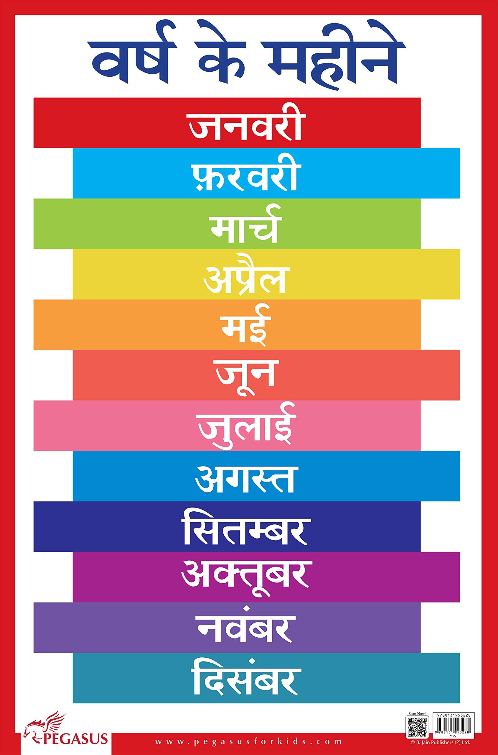 Varsh Ke Mahine Hindi Months - Thick Laminated Primary Chart