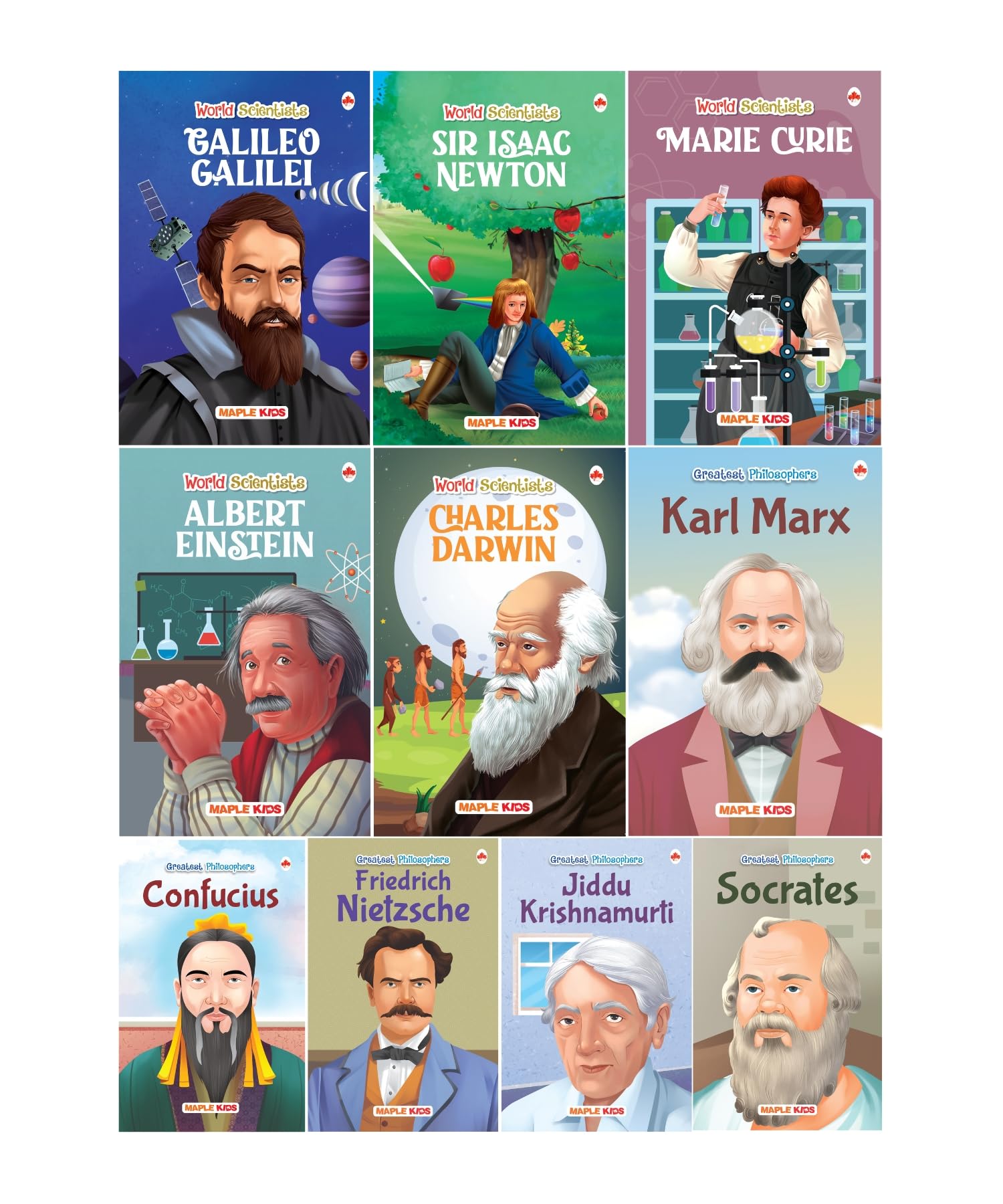 Story Books For Kids - Scientists And Philosophers (Set Of 10 Books) (Illustrated) - Einstein, Darwin, Marie Curie, Newton, Galileo, Marx, Confucius, Friedrich Nietzsche, Socrates, Jiddu Krishnamurti - Biographies For Kids - Age 6+