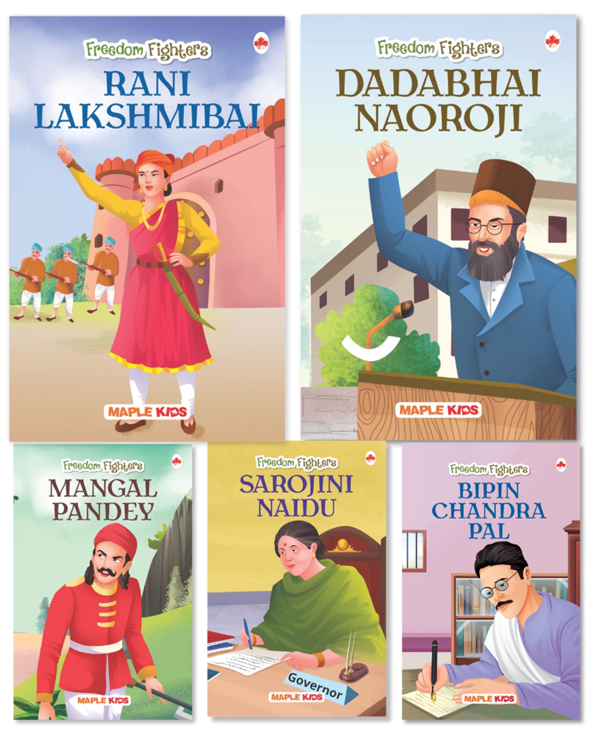 Story Books For Kids - Freedom Fighters (Set Of 5 Books) (Illustrated) - Sarojini Naidu, Rani Lakshmibai, Mangal Pandey, Dadabhai Naoroji, Bipin Chandra Pal - Biographies For Kids - English Stories For Children - Age 6+