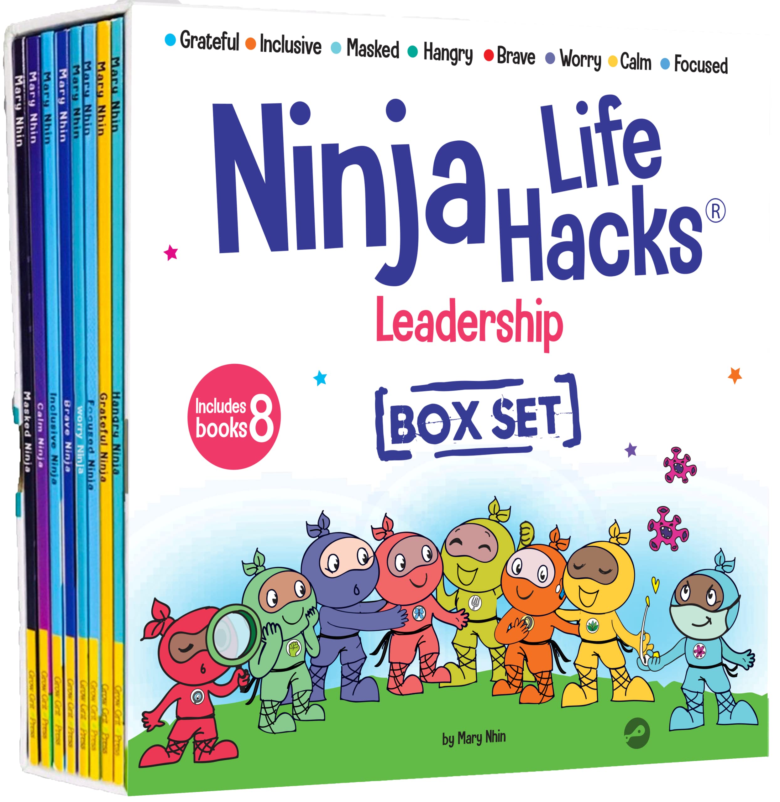 Ninja Life Hacks Leadership 8 Book Box Set (Books 1724: Focused, Calm, Brave, Compassionate, Masked, Inclusive, Grateful, Hangr