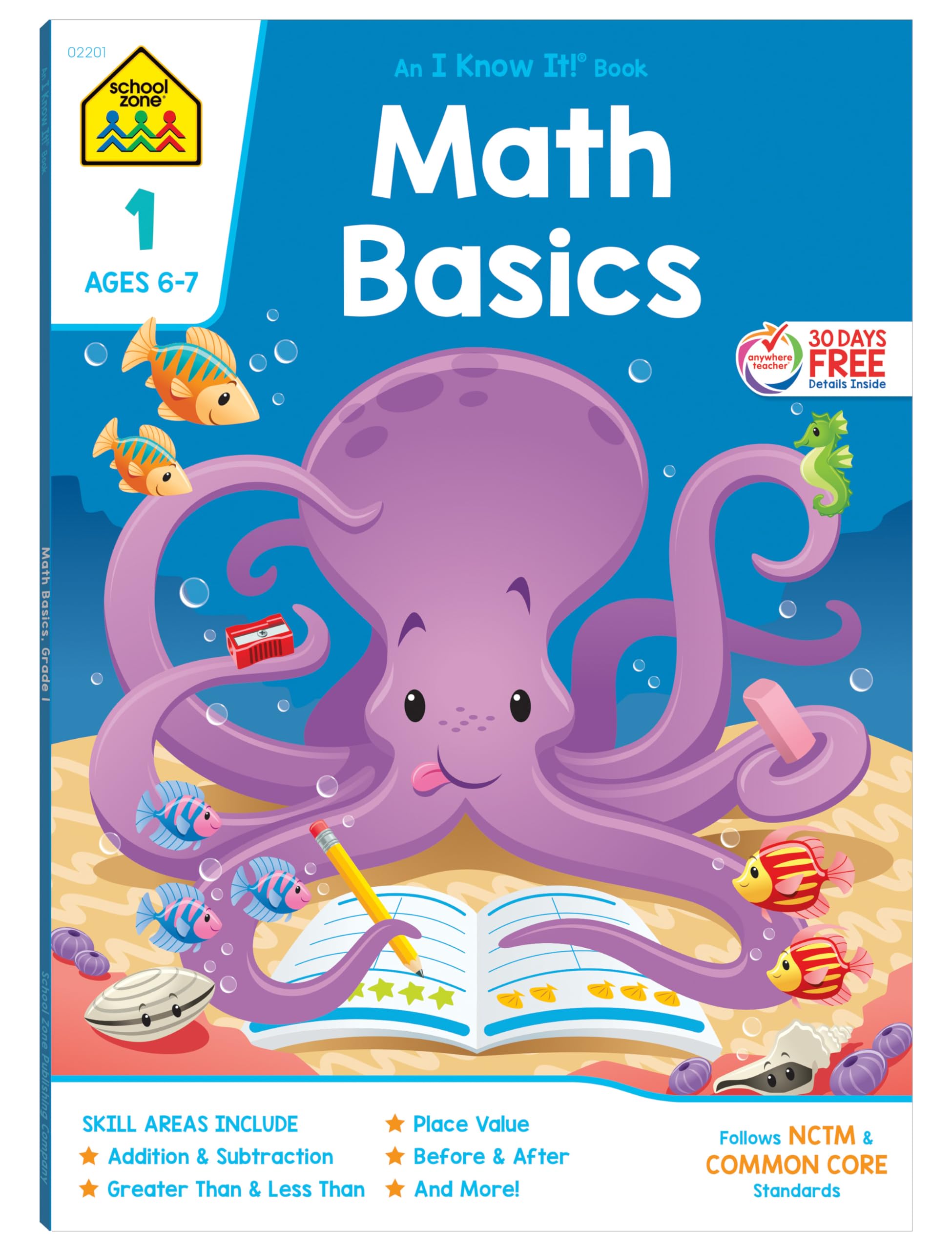 School Zone  Math Basics 1 Workbook  64 Pages, Ages 6 To 7, 1St Grade, Numbers 1100, Identifying Numbers, Skip Counting, And