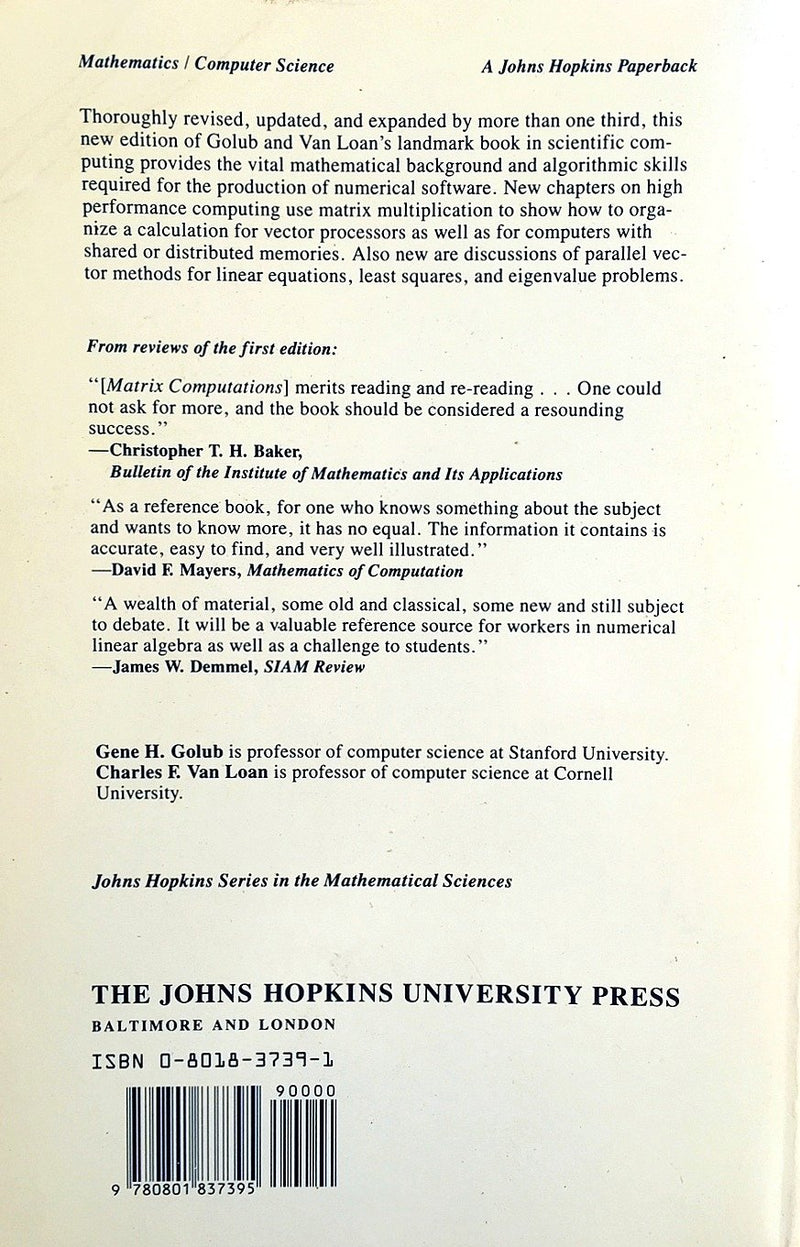 Matrix Computations (Johns Hopkins Studies In The Mathematical Sciences)
