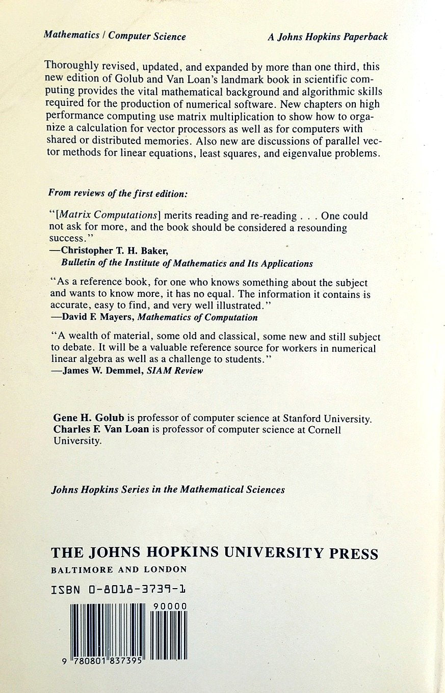 Matrix Computations (Johns Hopkins Studies In The Mathematical Sciences)