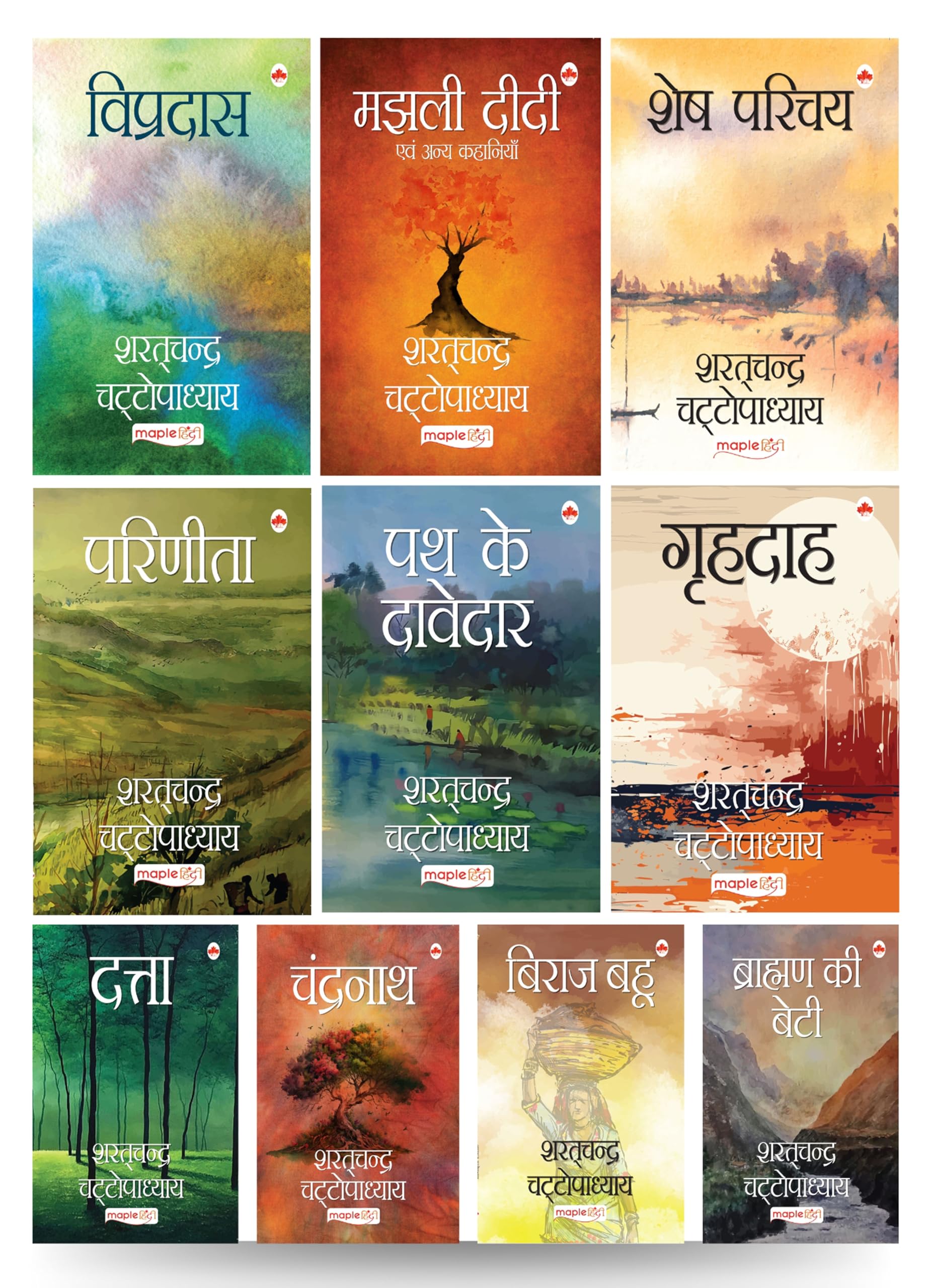 Sharat Chandra - Novels (Set Of 10 Books) (Hindi) - Path Ke Davedar, Chandranath, Majhli Didi, Grihdah, Vipradas, Dutta, Brahaman Ki Beti, Shesh Parichay, Parineeta, Biraj Bahu - Saratchandra Chattopadhyay - Maple Classics