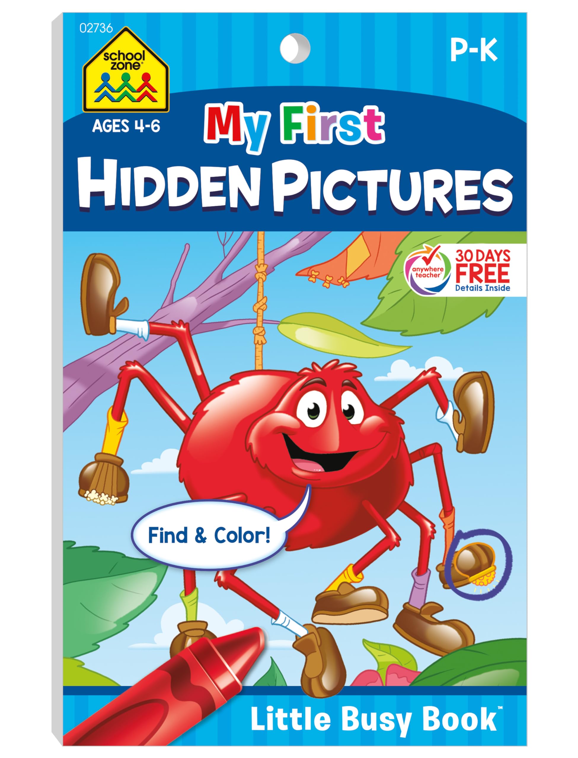 School Zone  My First Hidden Pictures Workbook  Ages 4 to 6, Preschool to Kindergarten, Activity Pad, Search & Find, Picture P,New