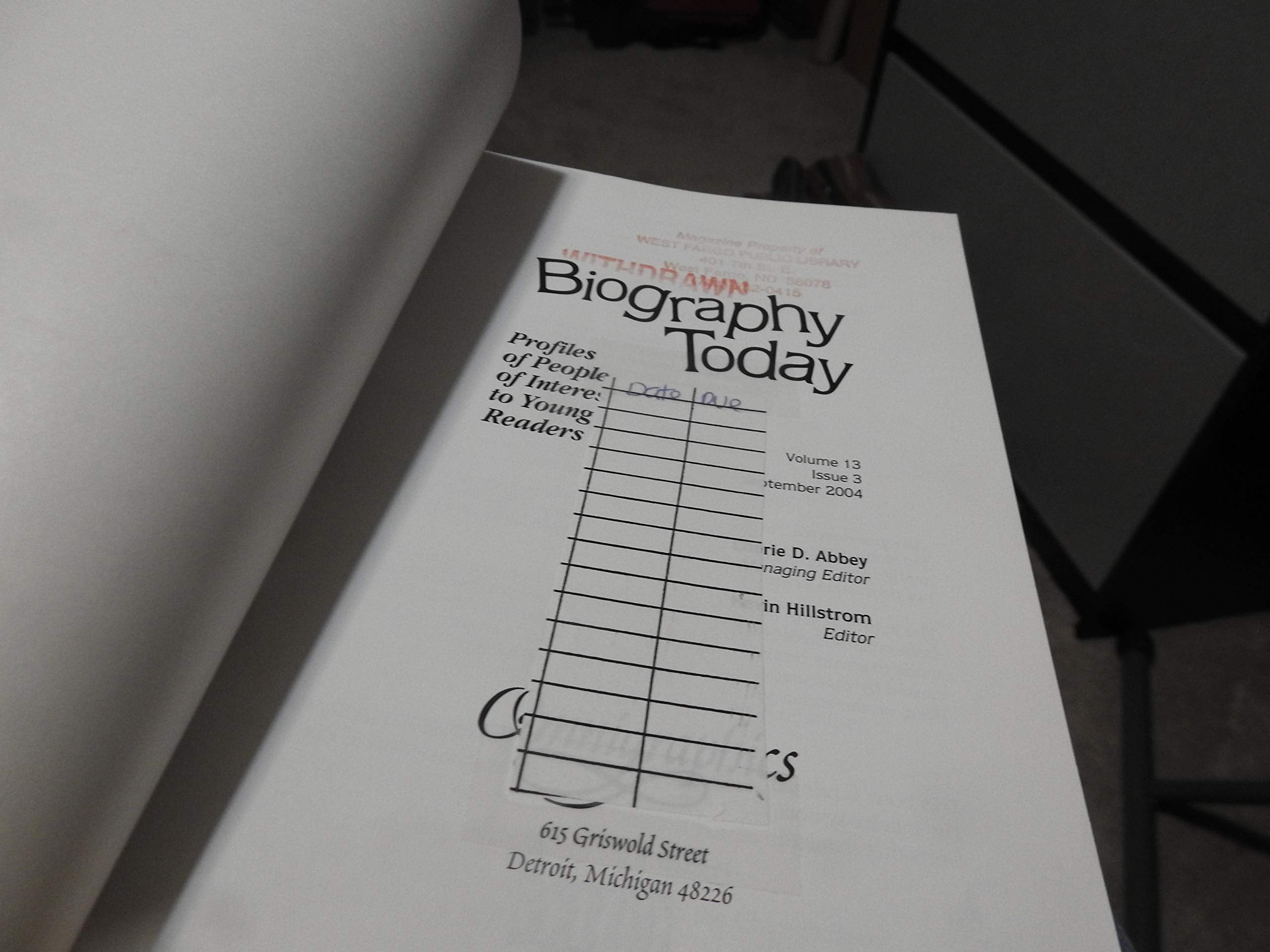 Biography Today: Profiles of People of Interest to Young Readers (Biography Today General Series, Vol 13 No 3),Used