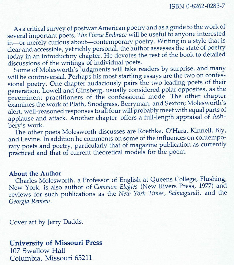 The Fierce Embrace: A Study of Contemporary American Poetry,Used