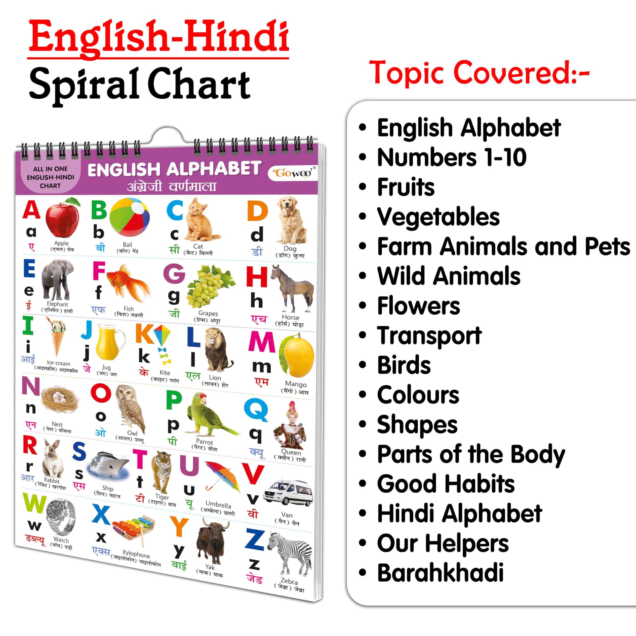Toddlers Learning Library : Learning Chart For Kids, My First All In One Spiral Chart (English-Hindi) 8 With 16 Topics, Birthday Gifts For Toddler