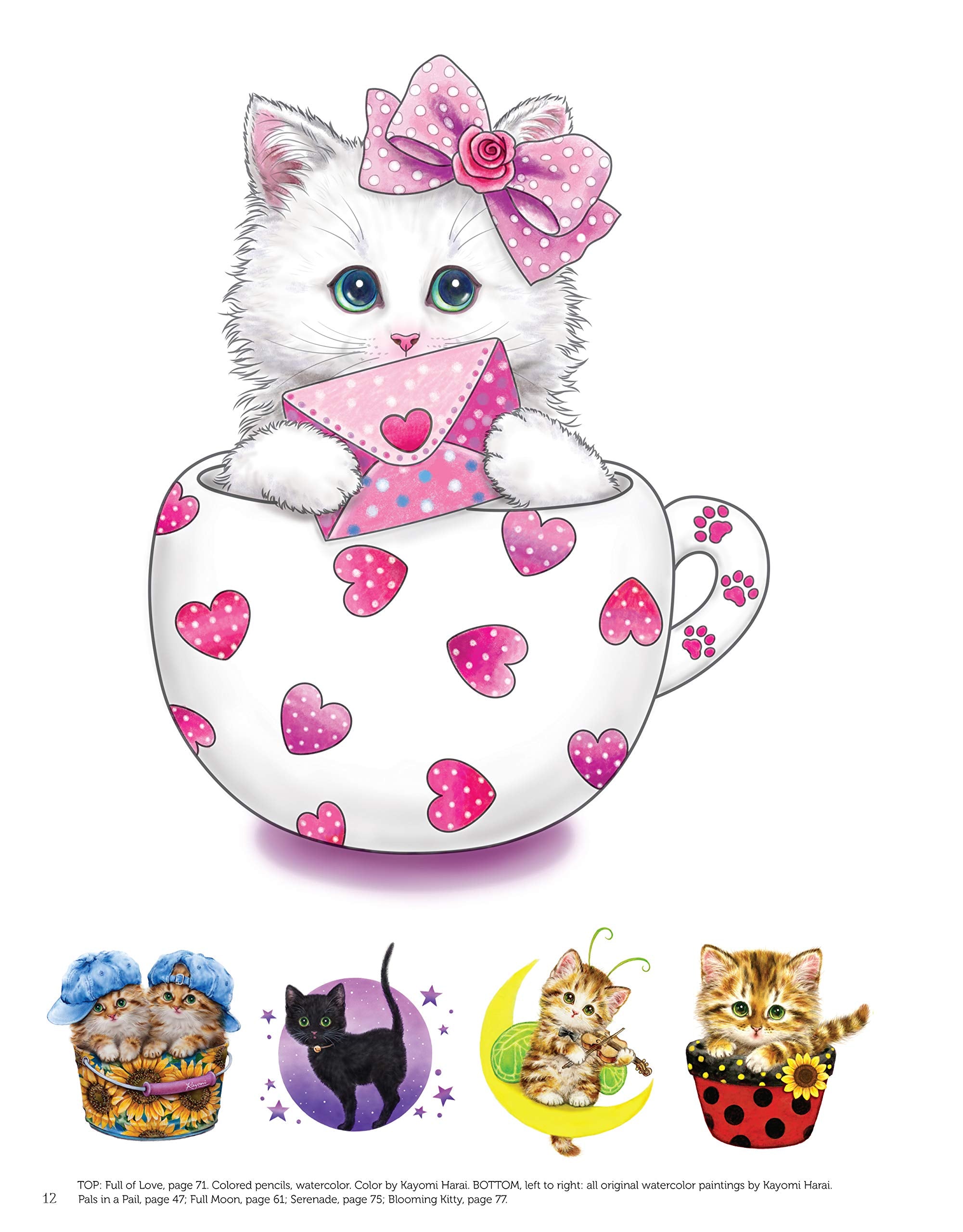 Teacup Kittens Coloring Book (Design Originals) 32 Adorable ExpressiveEyed Cat Designs from Illustrator Kayomi Harai on HighQu,Used