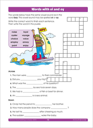 School Zone  Spelling Puzzles Workbook  32 Pages, Ages 8 To 10, 3Rd Grade, 4Th Grade, Prefixes, Suffixes, Idioms, Antonyms, Ir,New
