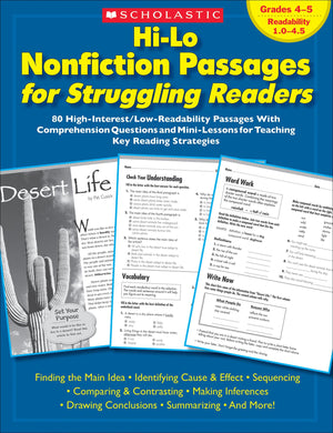 Hilo Nonfiction Passages For Struggling Readers: Grades 45: 80 Highinterest/Lowreadability Passages With Comprehension Quest,New