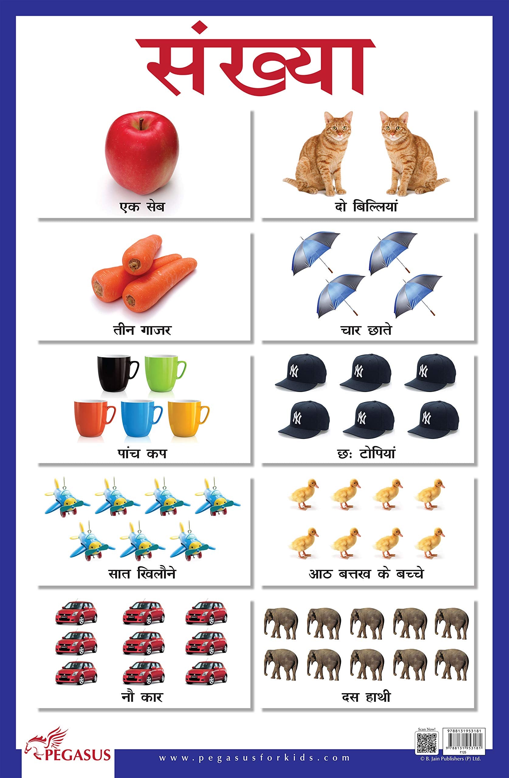 Sankhya Hindi Numbers - Thick Laminated Primary Chart