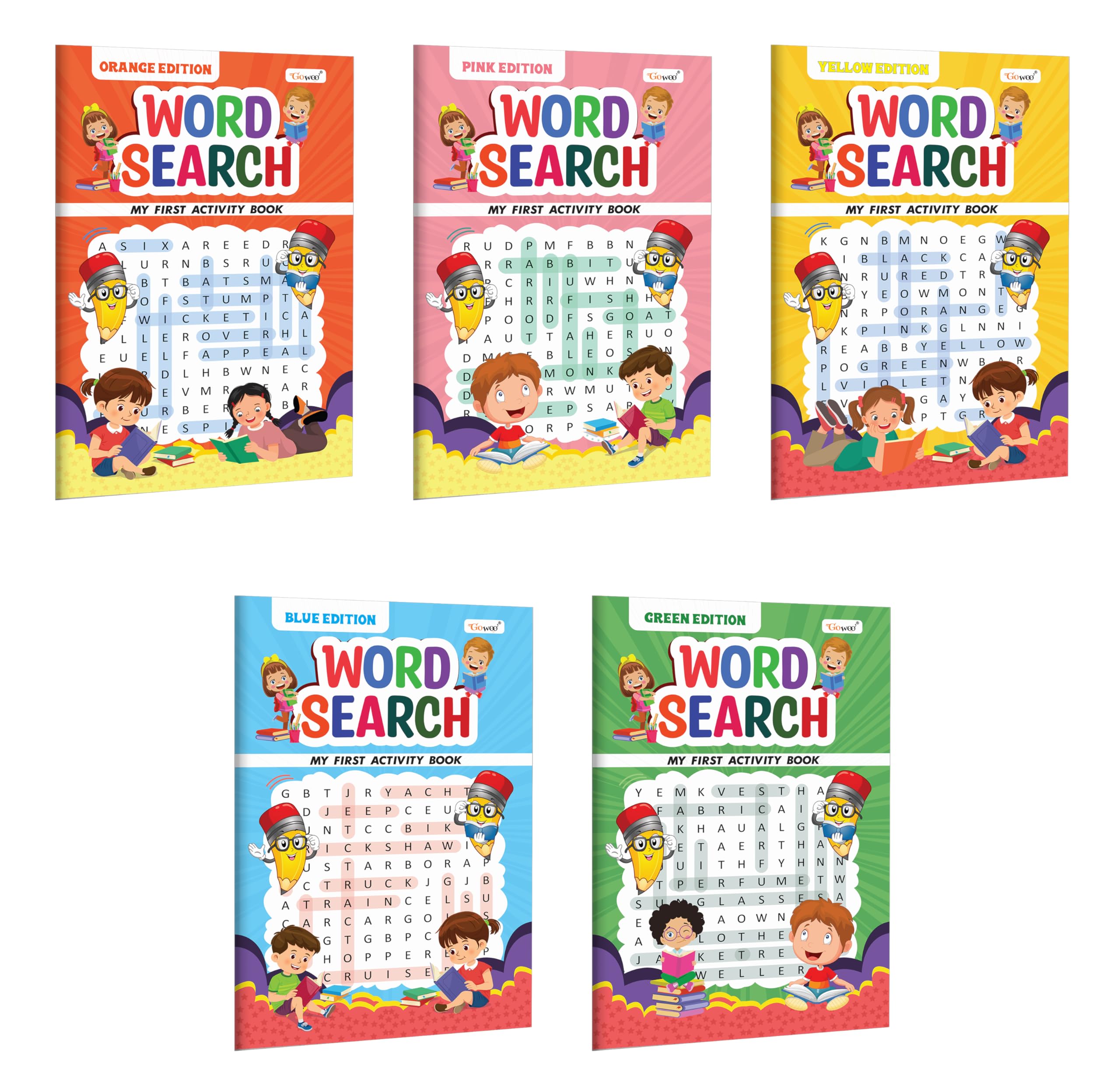 My First Activity Book Word Search  Yellow, Green, Blue, Pink And Orange Edition :- Fun Activity Book For Children, Brain Booster Activity Book For Preschoolers | Pack Of 5 Activity Books