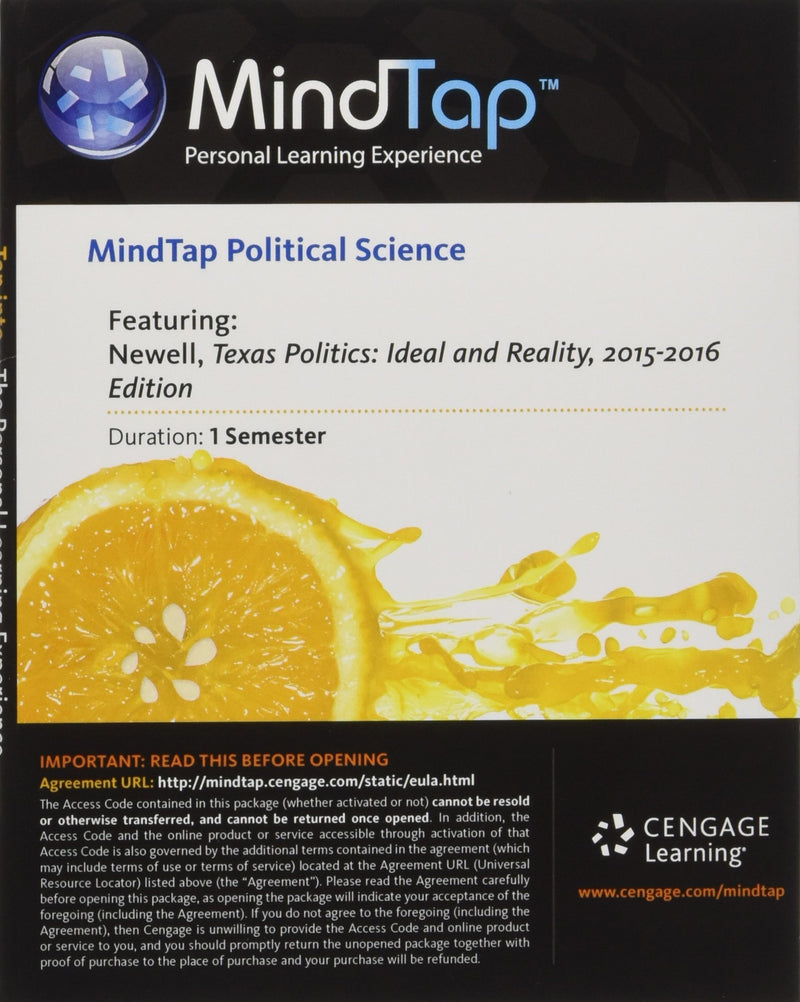 Texas Politics 20152016 (with MindTap Political Science, 1 term (6 months) Printed Access Card),Used