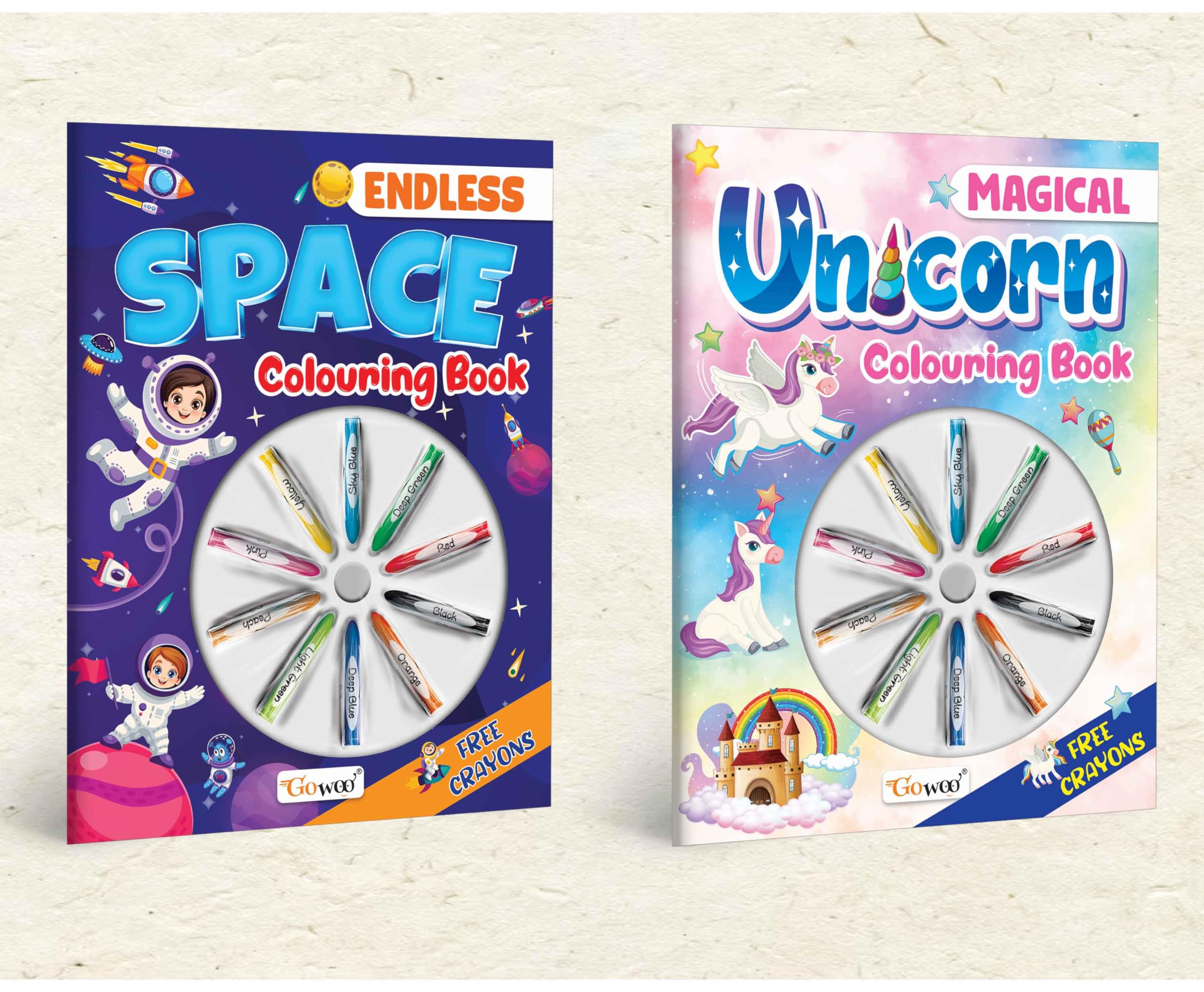 Magical Unicorn Colouring Book & Endless Space Colouring Book With Crayons | Combo Of 2 |Magical Duo Coloring Extravaganza